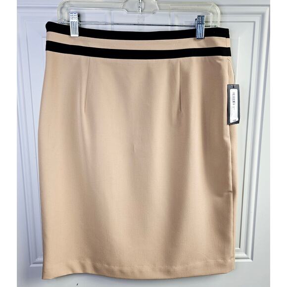 New Worthington Straight Career Business Office Skirt Tan Black Size 12 - Picture 2 of 11